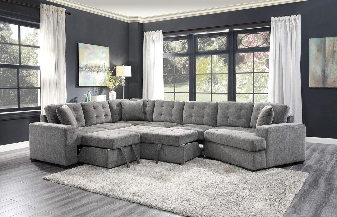 Homelegance Furniture Logansport Left Side 2-Seater with Pull-out Ottoman and 1 Pillow in Gray 9401GRY-2L