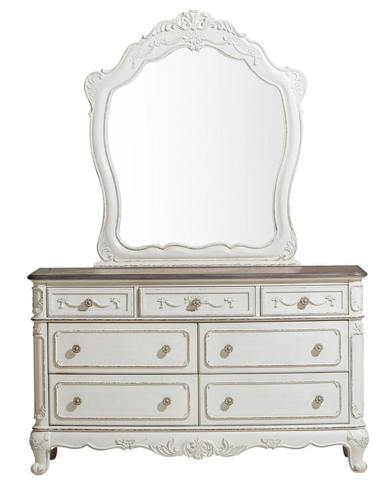 Homelegance Cinderella 7 Drawer Dresser in Antique White with Grey Rub-Through