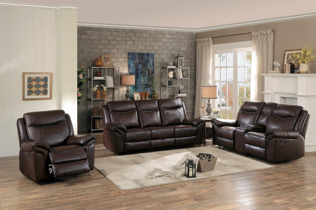 Homelegance Furniture Aram Double Glider Reclining Sofa in Brown 8206BRW-3