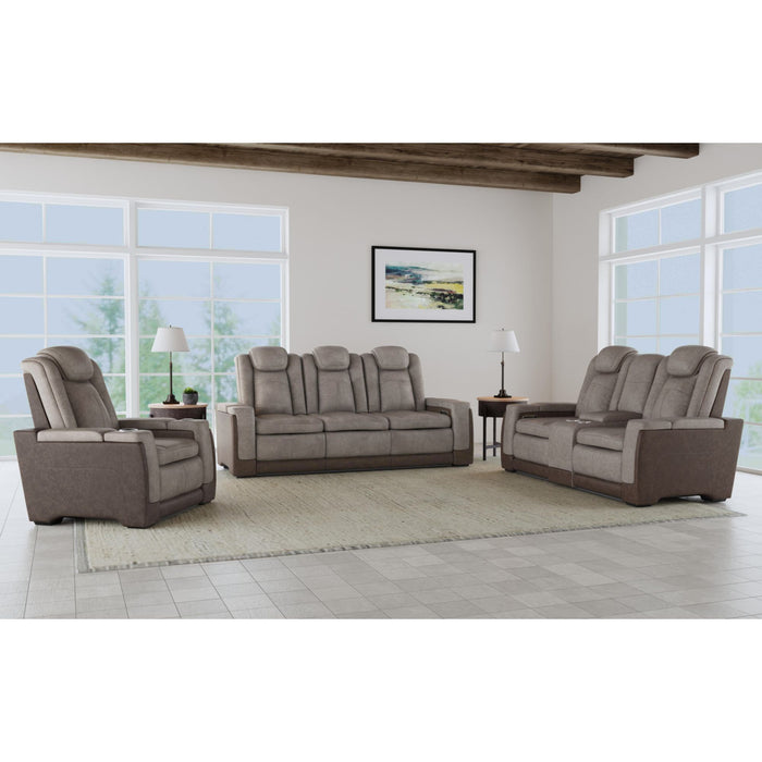 Lantana Power Motion Loveseat with Power Headrest, Led, and Console in Rocky Grey/Brown