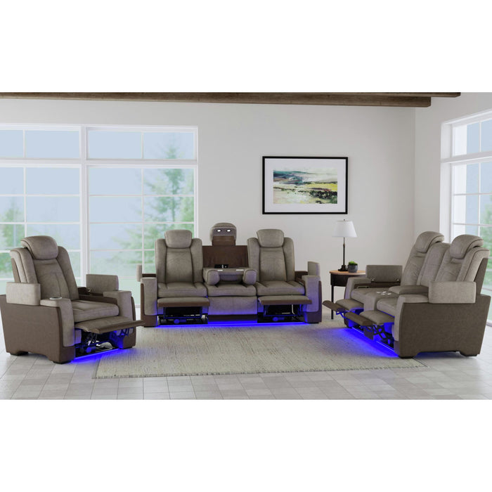 Lantana Power Motion Loveseat with Power Headrest, Led, and Console in Rocky Grey/Brown