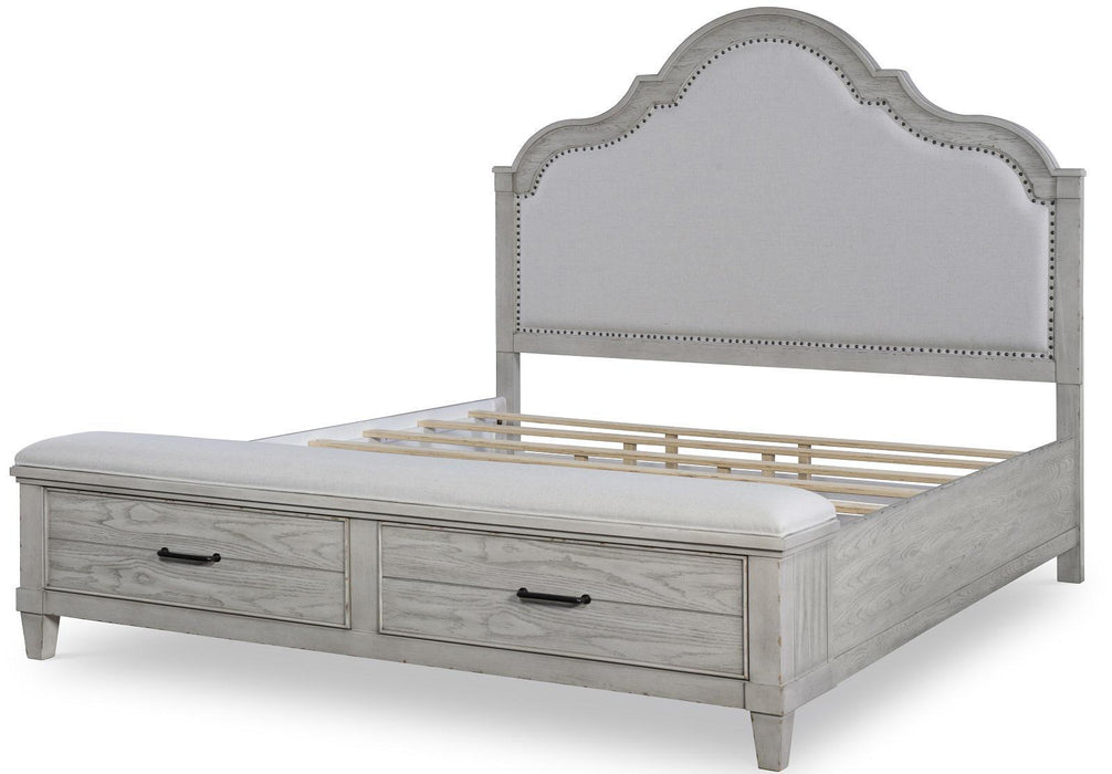 Legacy Classic Belhaven Upholstered California King Storage Bed in Weathered Plank