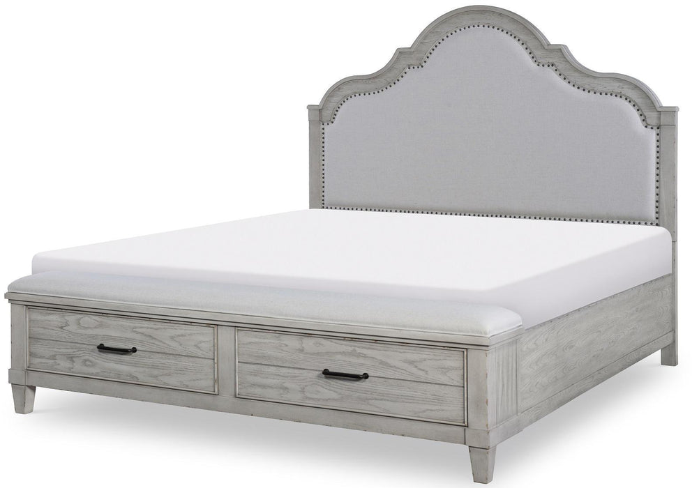 Legacy Classic Belhaven Upholstered King Storage Bed in Weathered Plank