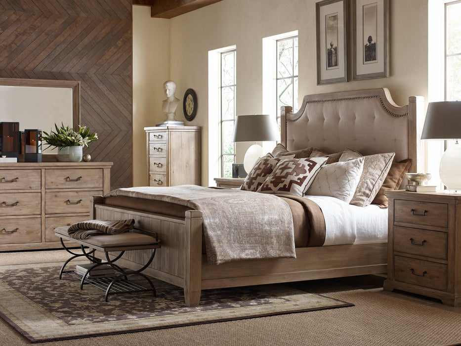Legacy Classic Furniture Monteverdi by Rachael Ray Upholstered Low Post Queen Bed in Sun-Bleached Cypress