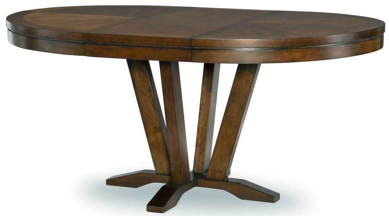 Legacy Classic Highland Round to Oval Pedestal Table in Saddle Brown