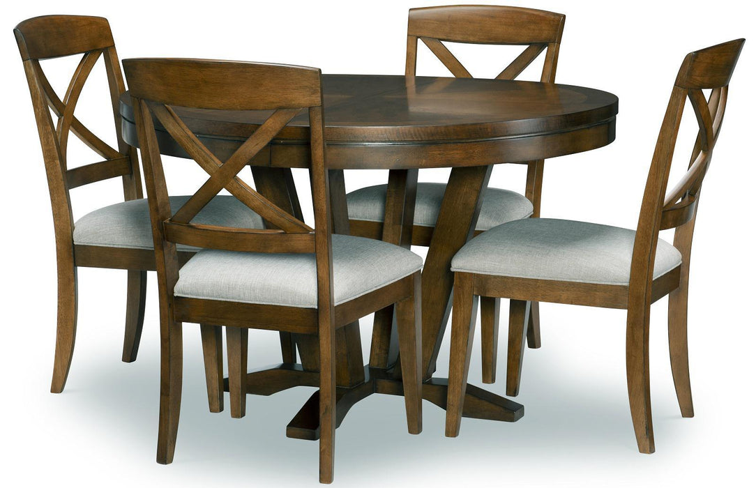 Legacy Classic Highland Round to Oval Pedestal Table in Saddle Brown