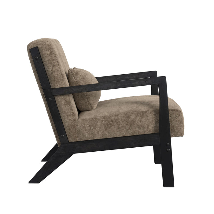 Marina Chair with kidney pillow in Langley Cocoa and Brushed Espresso Finish