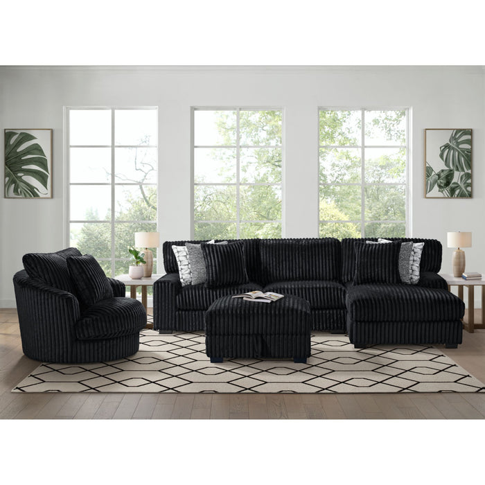 Nightfall RHF Chaise in Grand Cord Black with 2 self Pillows 20"