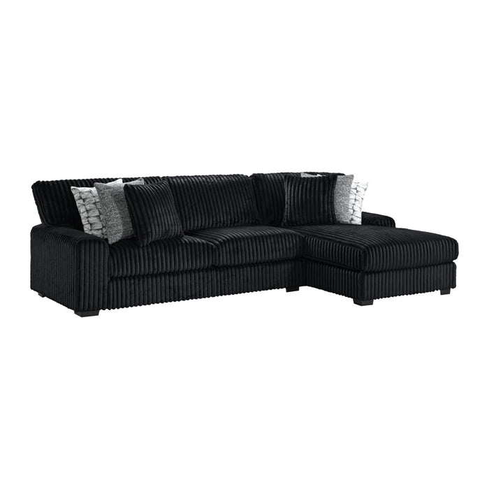 Nightfall LHF Loveseat in Grand Cord Black with 4 Pillows 20" (2 Winkin Walnut, 2 Nod Walnut)