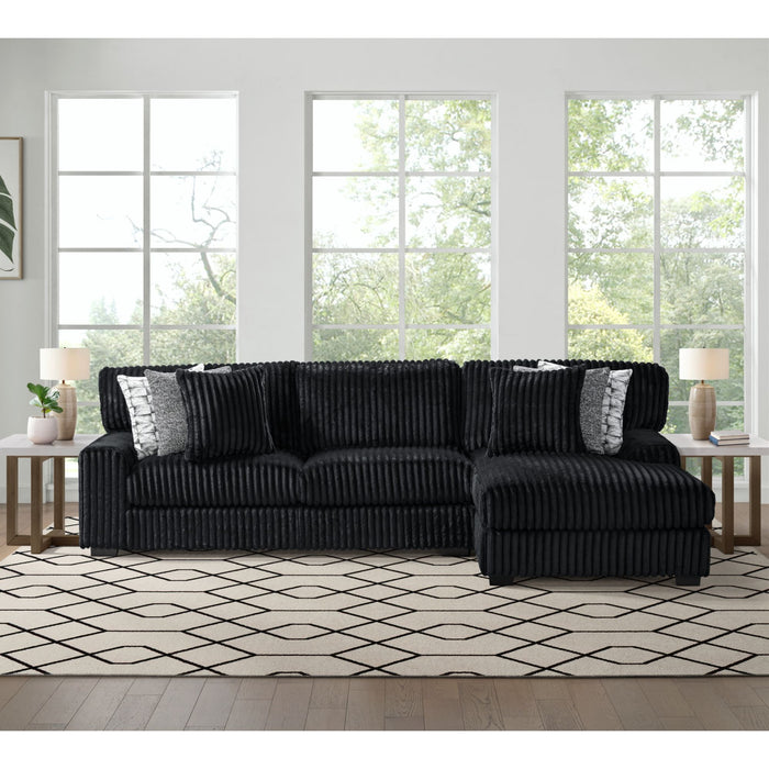 Nightfall RHF Chaise in Grand Cord Black with 2 self Pillows 20"