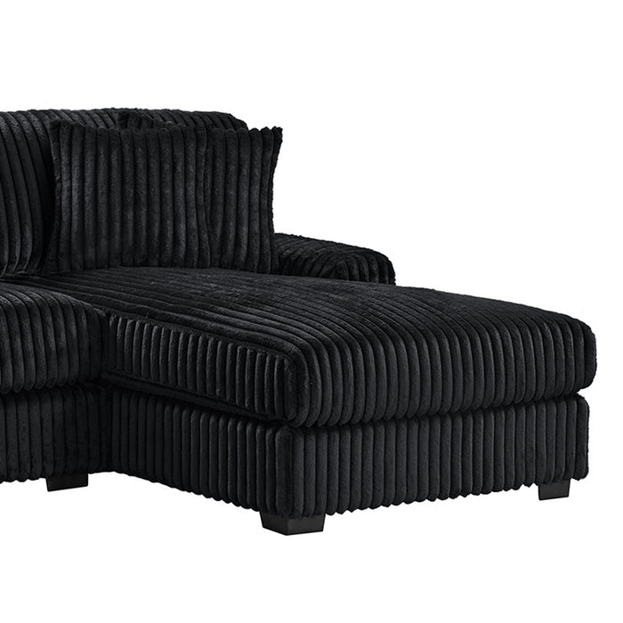 Nightfall RHF Chaise in Grand Cord Black with 2 self Pillows 20"
