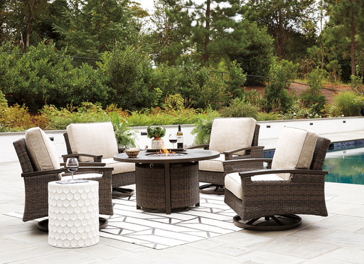 Paradise Trail Paradise Trail Fire Pit Table with 4 Nuvella Swivel Lounge Chairs - Furniture House (VA)