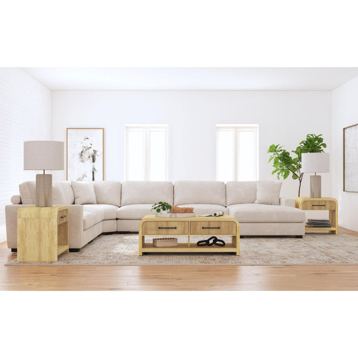 Ridgemont Coffee Table with Casters/Push Through Drawer in Natural - Furniture House (VA)