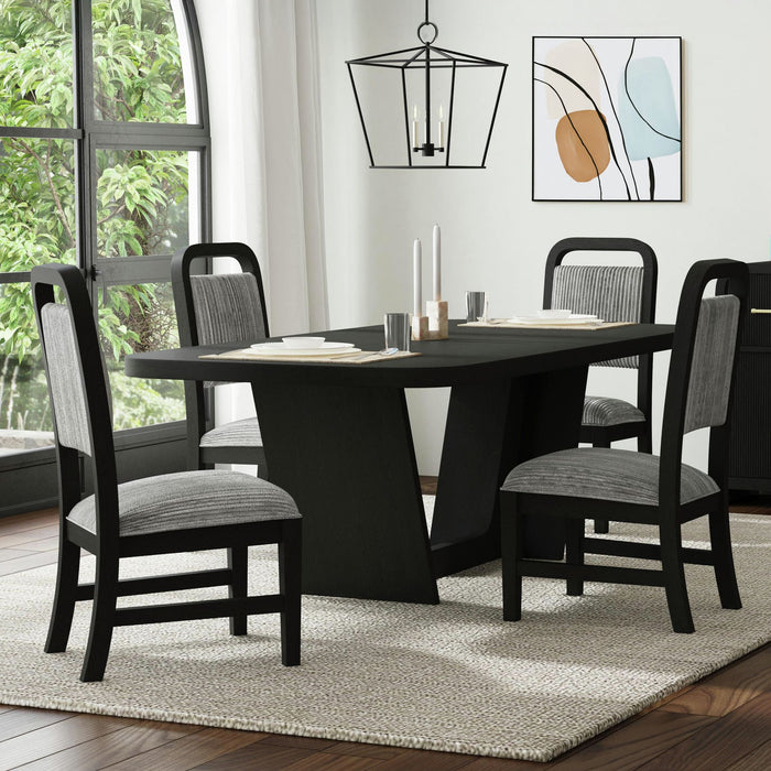 Ridgemont Standard Height Dining Set in Black with Grain-Table and Four Grey Fabric Chairs