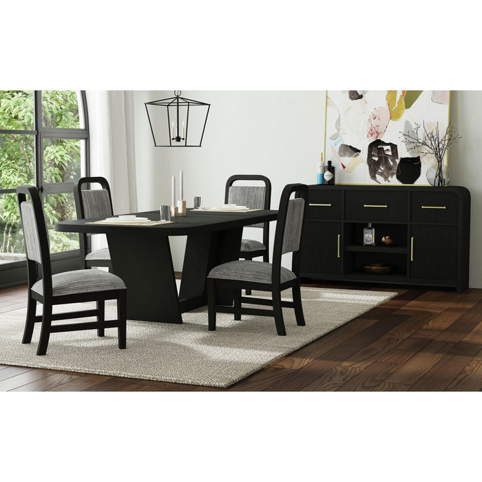 Ridgemont Standard Height Dining Set in Black with Grain-Table and Four Grey Fabric Chairs