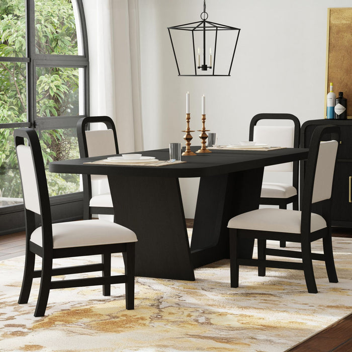 Ridgemont Standard Height Dining Set in Black with Grain-Table and Four Grey Fabric Chairs