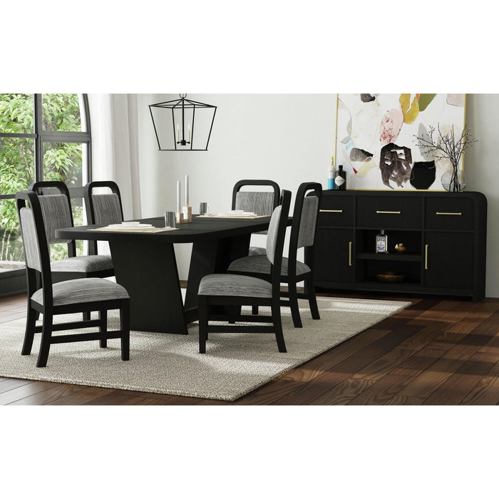 Ridgemont Standard Height Dining Set in Black with Grain-Table and Four Grey Fabric Chairs