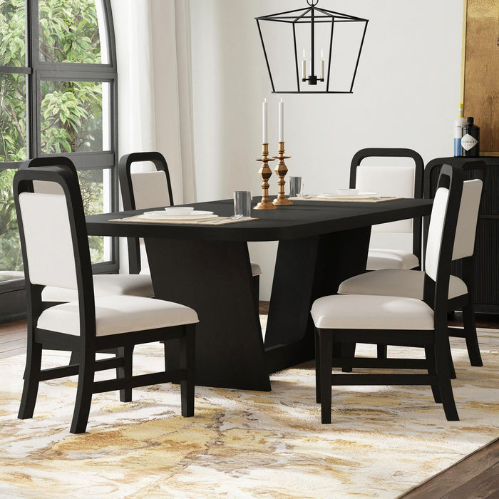 Ridgemont Standard Height Dining Set in Black with Grain-Table and Four Grey Fabric Chairs