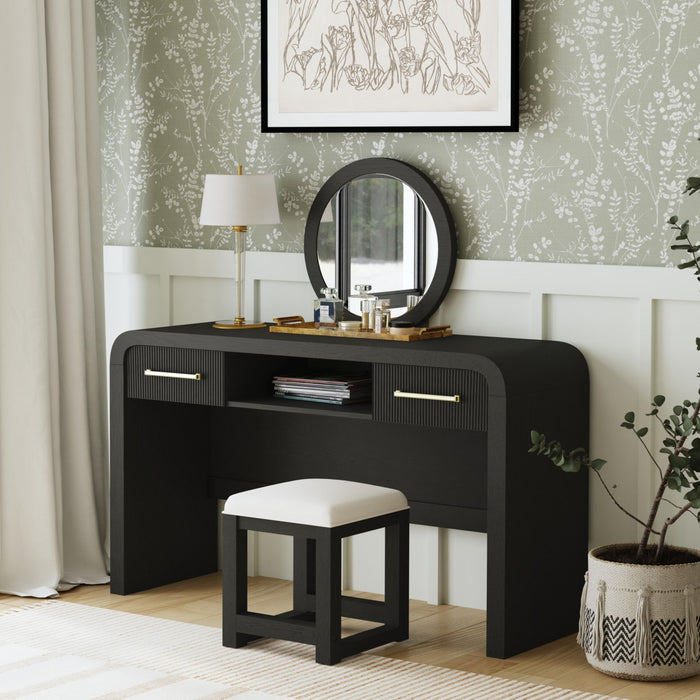 Ridgemont Dressing Table and Mirror in Black with Grain - Furniture House (VA)