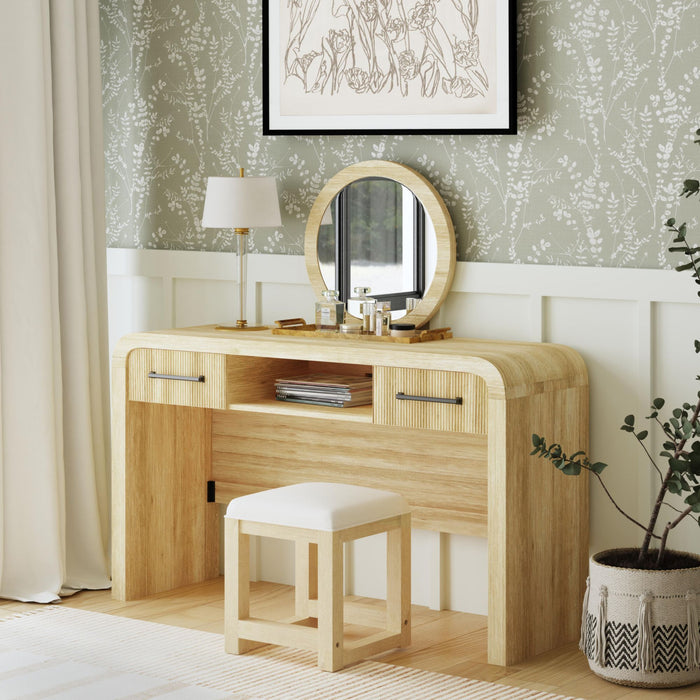 Ridgemont Dressing Stool with White Fabric in Natural - Furniture House (VA)