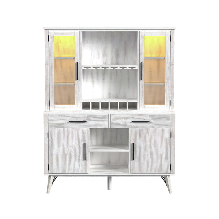 Rogen Rustic Buffet & Hutch with LED in Rustic White - Furniture House (VA)