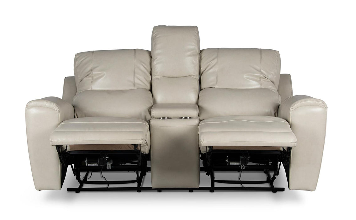 Steve Silver Laurel Leather Dual Power Reclining Console Loveseat in Ivory
