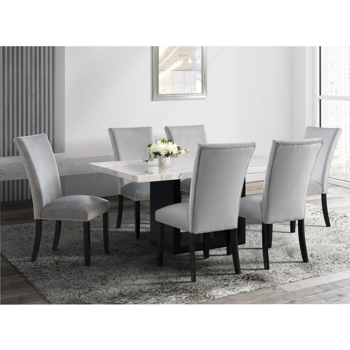 Valentino White 5PC Dining Set-Table & Four Grey Chairs - Furniture House (VA)