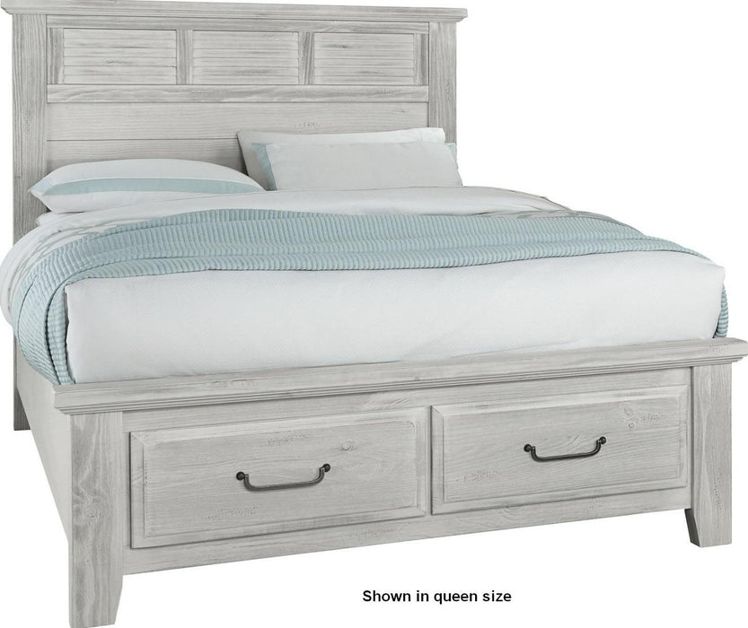 Vaughan-Bassett Sawmill Queen Louver Storage Bed in Alabaster Two Tone