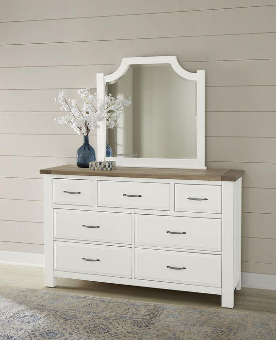 Vaughan-Bassett Maple Road Scalloped Mirror in Soft White/Natural Top