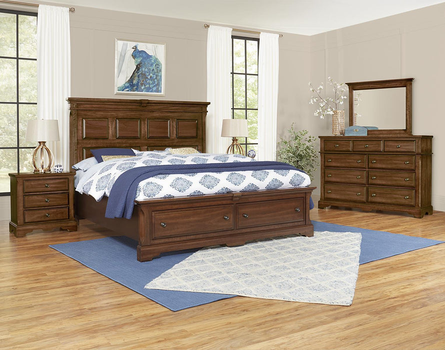 Vaughan-Bassett Heritage King Mansion Bed with Storage Footboard in Amish Cherry