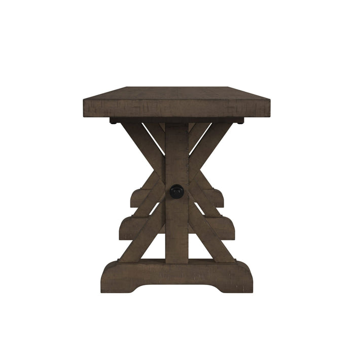 Yellowstone Dining Bench with Metal Bar cross in Medium Brown