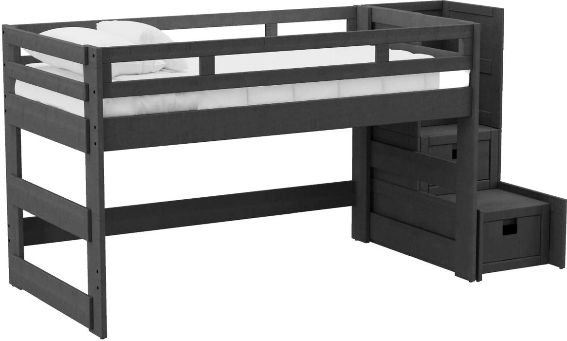 Elements International Cali Kids Full Junior Loft Bed with Staircase in Sleek Gray image