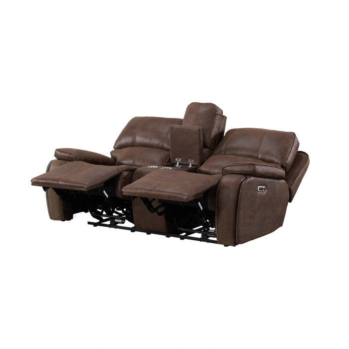 Atlantis Power Motion Loveseat with Power Motion Head Recliner & Console in Heritage Brown