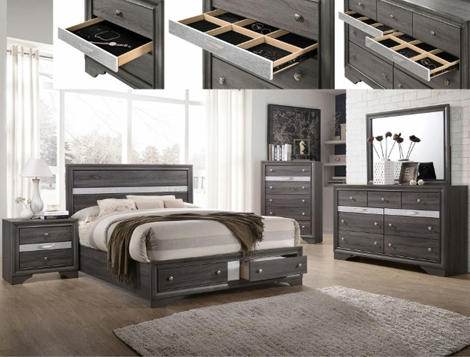 Crown Mark Regata King Storage Bed in Grey