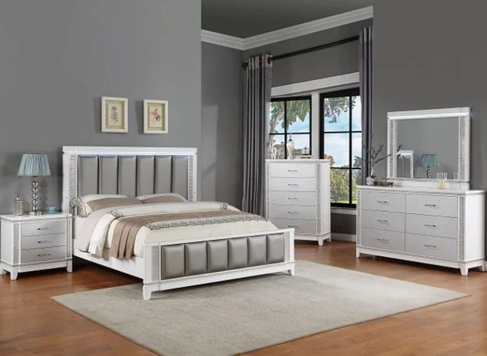 Crown Mark Furniture Ariane Queen Bed in White and Silver