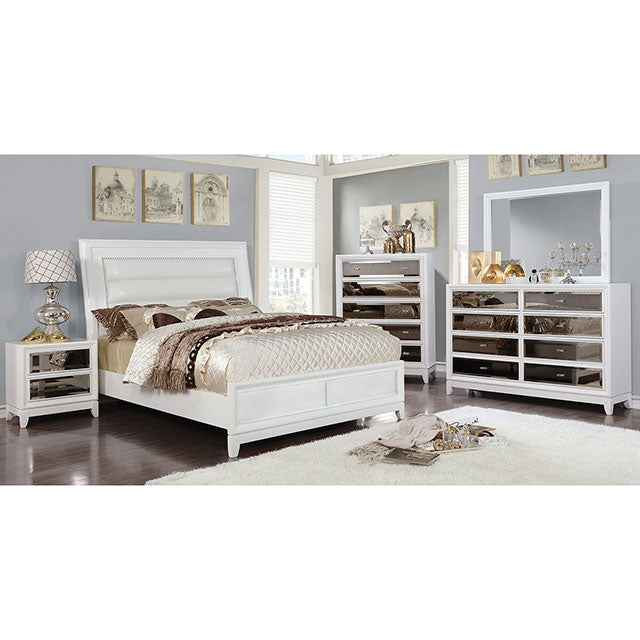 Golva E.King & Queen Bed White & Silver - Furniture House (VA)