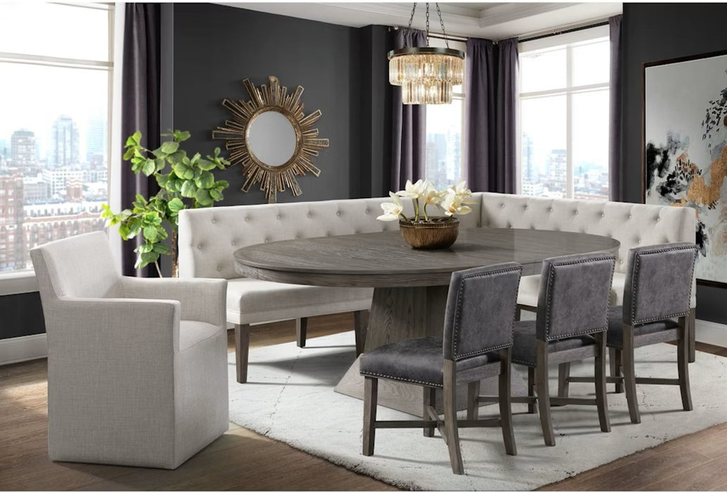Elements International Collins Sectional Sofa Dining Set in Light Gray