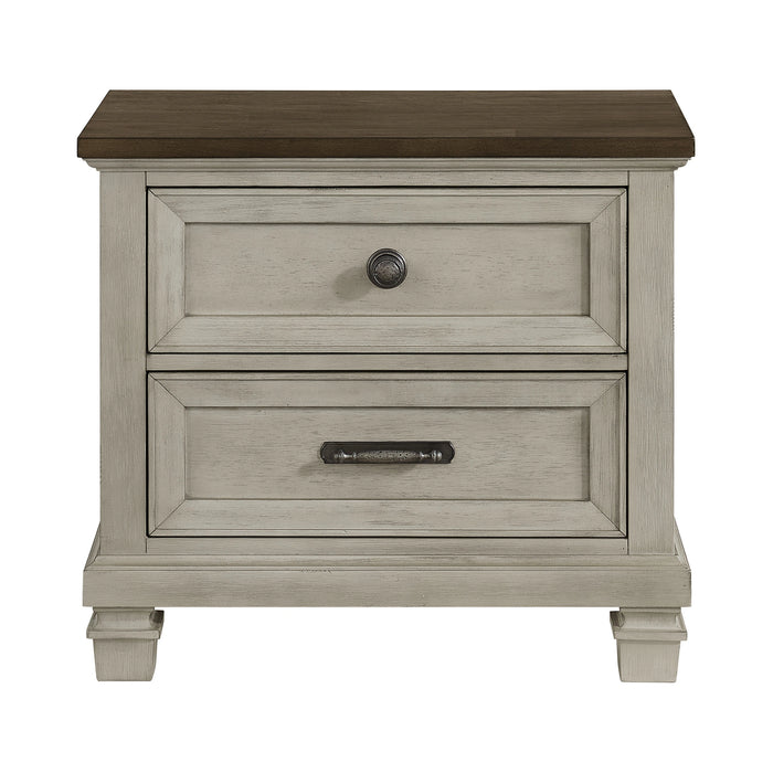 Farmington 2-Drawer Nightstand with USB in Medium Brown and Washed Stone