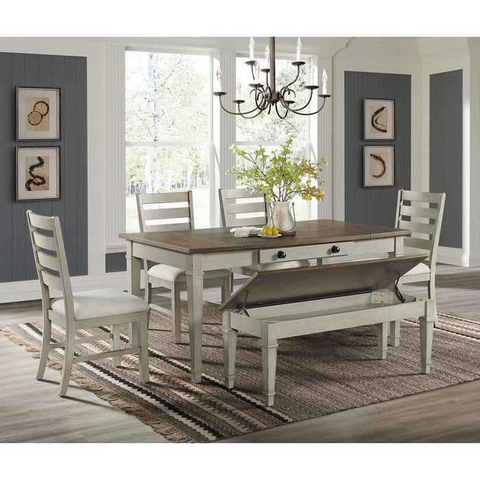 Farmington Ladder Back Dining Side Chair with Light Beige Fabric in Washed Stone (2 Per Carton)