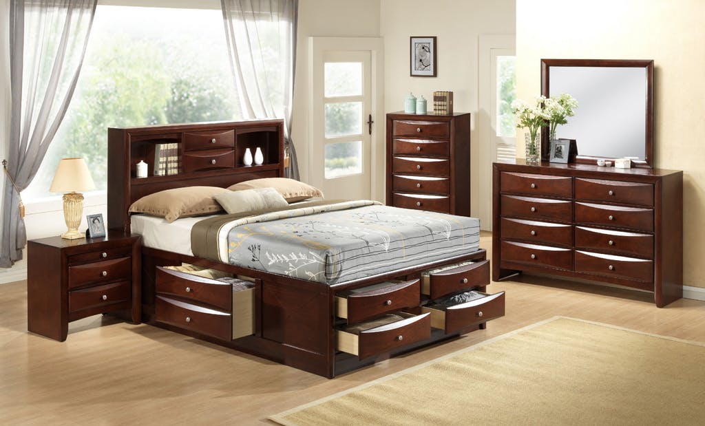 Elements International Emily King Storage Bed in Espresso Lacquer