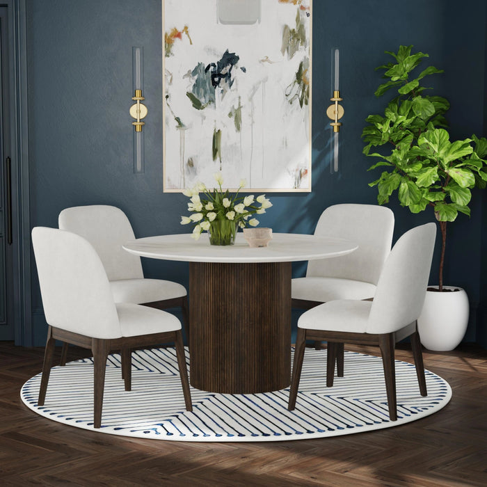Sylvie Dining Side Chair with White Fabric in Dark Brown (2 Per Carton)