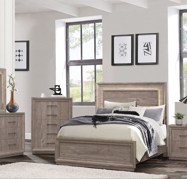 Liberty Furniture Horizons Queen Panel Bed with HB Lights in Graystone