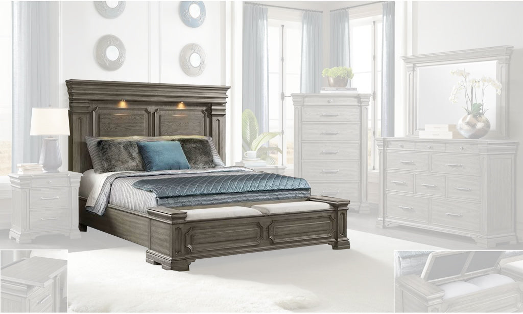 Elements International Kings Court King Storage Bed in Grey