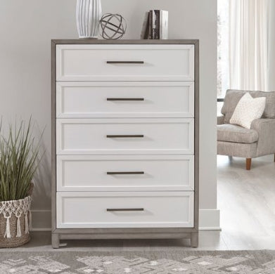 Liberty Furniture Palmetto Heights 5 Drawer Chest in Shell White and Driftwood image