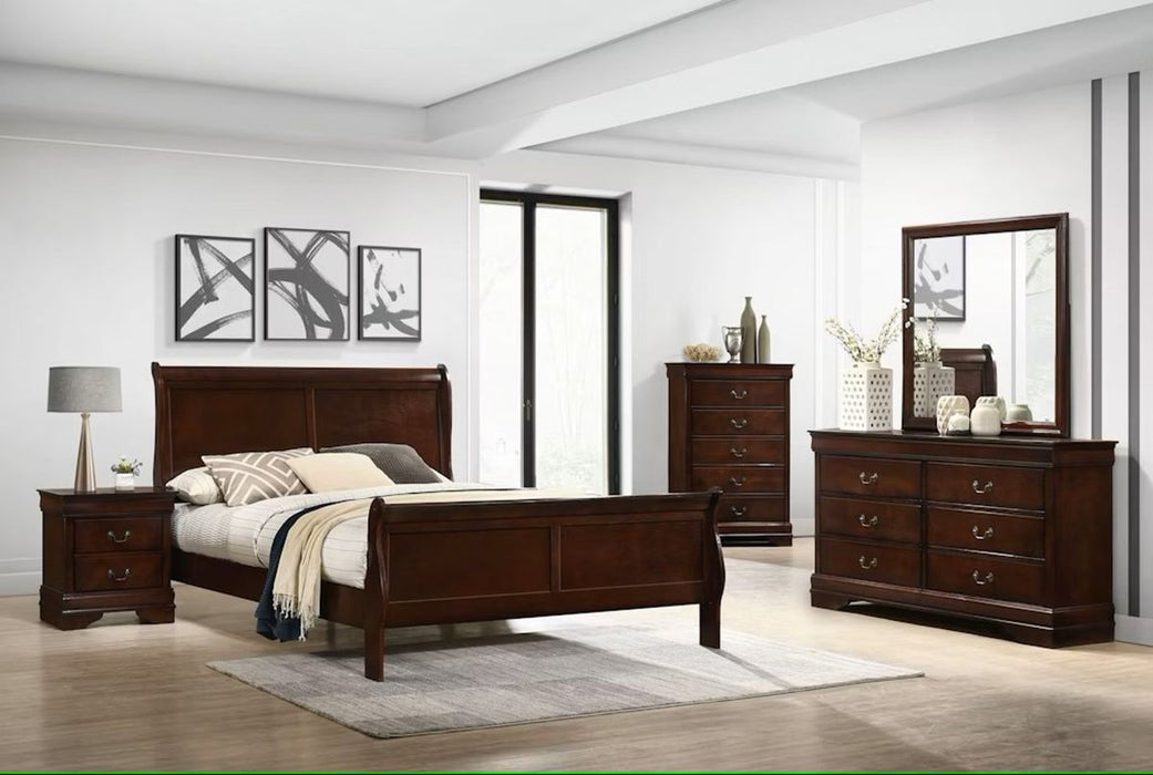 Elements International Louis Philippe Queen Panel Bed in Cherry