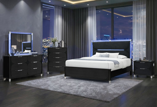 LANDO BLACK QUEEN BED WITH CONTINUOUS LED - Furniture House (VA)