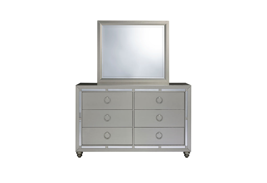RILEY SILVER KING BED, 2 DRESSERS, MIRROR AND 2 NIGHTSTANDS - Furniture House (VA)