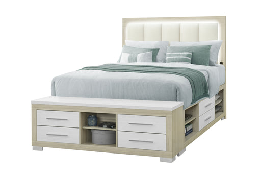 EMMA NATURAL/WHITE QUEEN BED WITH LED AND USB - Furniture House (VA)