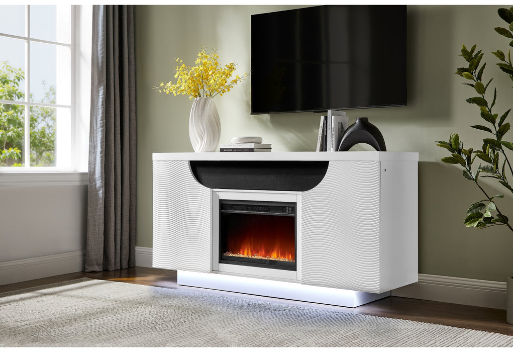 AILEEN WHITE 66" ENT UNIT W/LED, SPEAKERS, CRYSTAL AND POP-UP DOORS - Furniture House (VA)