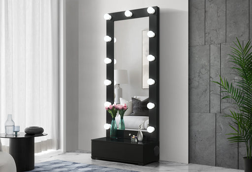 ELLA BLACK NARROW TALL MIRROR WITH DRAWER AND SPEAKER - Furniture House (VA)